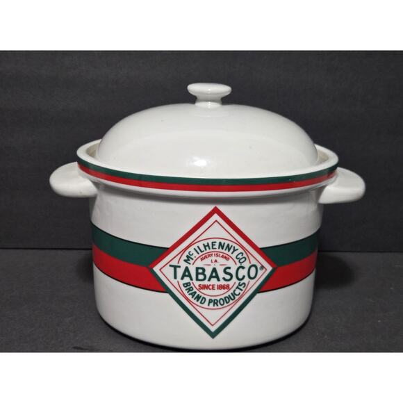 VINTAGE Tabasco Brand Chili Pot Crock Stoneware Microwave Oven Safe Hot Sauce - Picture 1 of 13